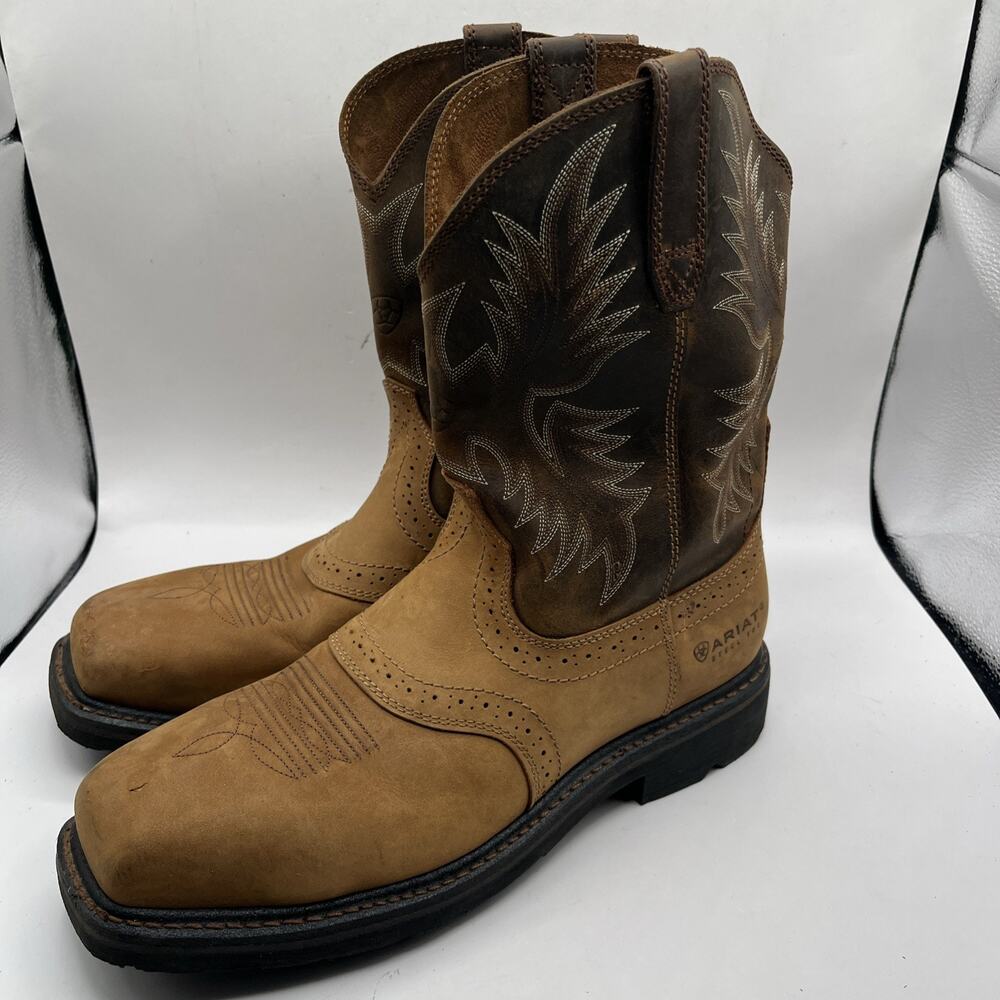 Ariat Sierra Steel Toe Work Boots Men’s 11 Brown Square Toe DAMAGED TOE AS IS